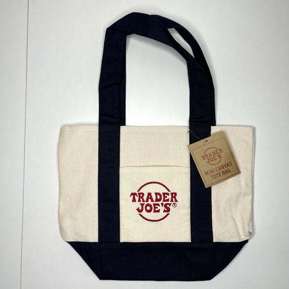 LOT Set of 2 — Trader Joe’s Grocery Canvas MINI Tote Bag — Blue + Green NWT! NEW - Picture 8 of 11